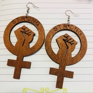 Jewelry - STRONG WOMAN GIRL POWER Wood Laser Carved Earrings Jewelry - STRONG WOMAN GIRL POWER Wood Laser Carved Earrings